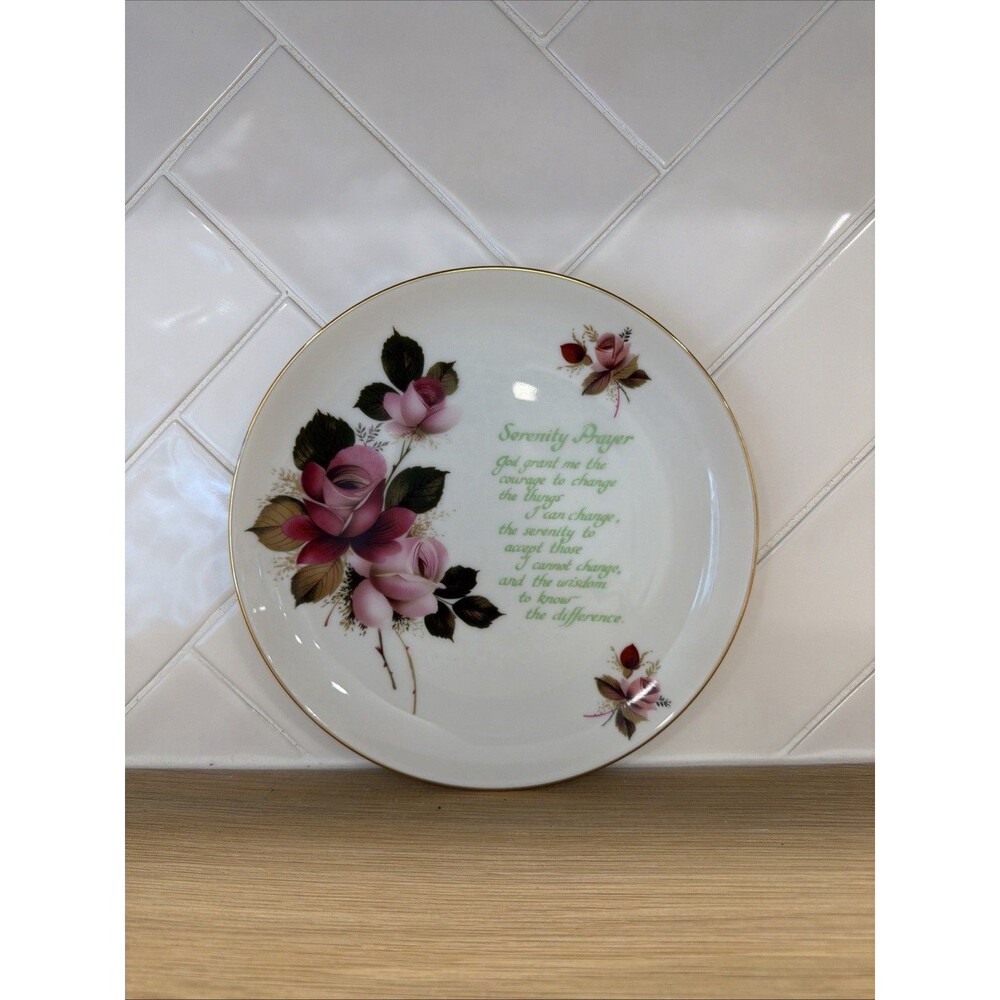 Vintage Royal Ann Fine China Serenity Prayer Floral Plate with Gold Trim